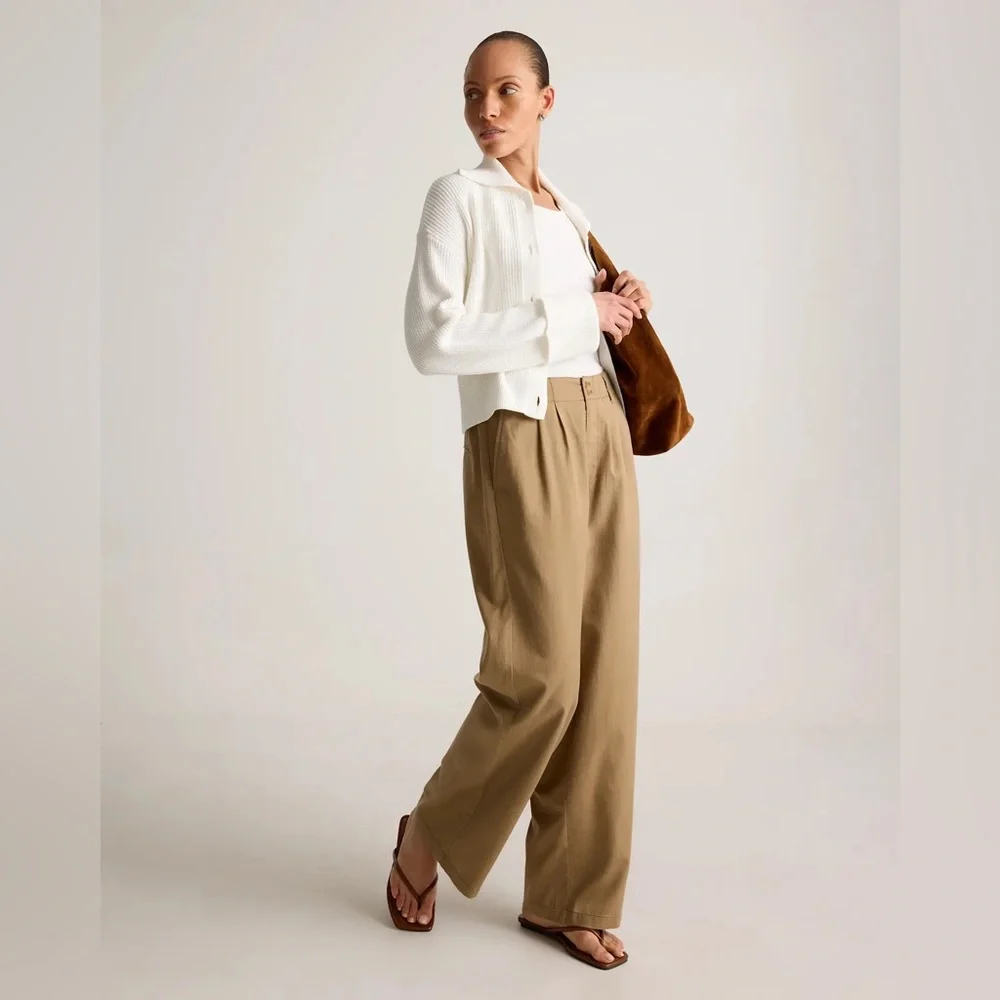 NWT Quince Women’s Drapey Twill Pleated Trouser Boxwood Brown Sz 0
